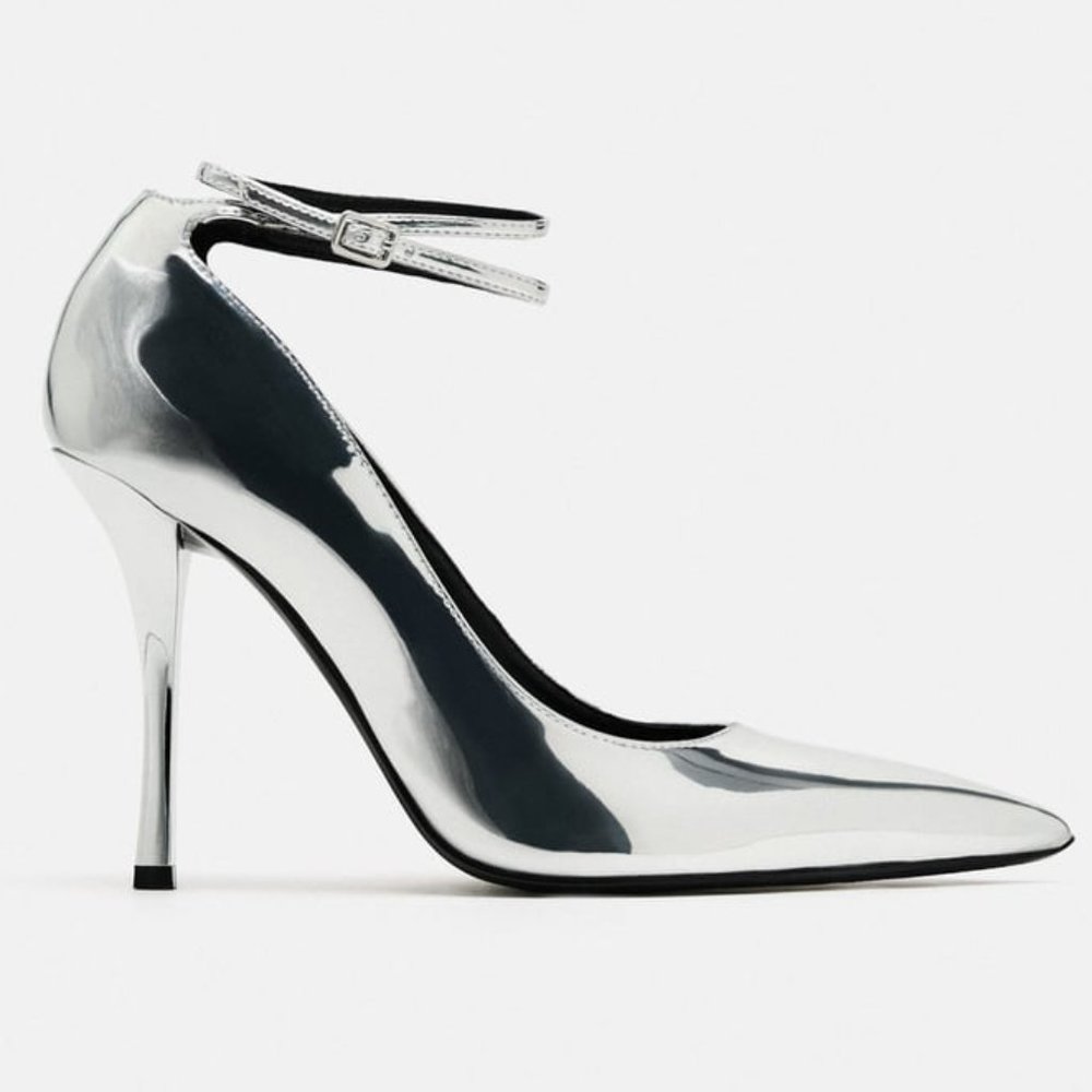 Zara Metallic High Heels Silver NWT - Picture 3 of 14